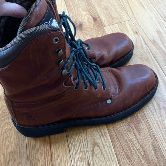 Georgia Boot Comfort Core Cognac Brown Thick Leather Opanka 8" Boots - Picture 5 of 9